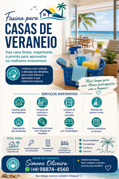 Faxina para Casas de Praia, Veraneio e Temporada